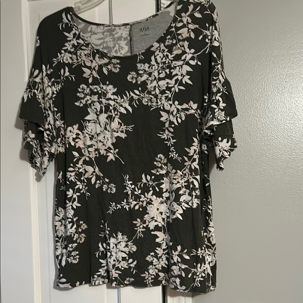 Floral dark green and White Women's Top